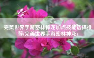 完美世界手游密林神龙加点技能选择推荐(完美世界手游密林神龙)