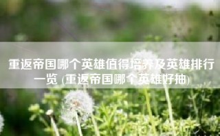 重返帝国哪个英雄值得培养及英雄排行一览 (重返帝国哪个英雄好抽)