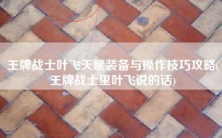 王牌战士叶飞天赋装备与操作技巧攻略(王牌战士里叶飞说的话)