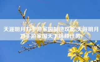 天涯明月刀手游家园制造攻略(天涯明月刀手游家国天下锦鲤任务)