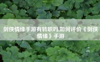 剑侠情缘手游有转职吗,如何评价《剑侠情缘》手游