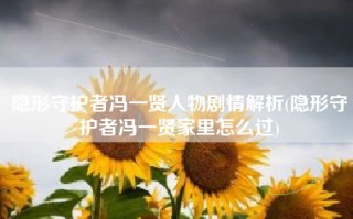 隐形守护者冯一贤人物剧情解析(隐形守护者冯一贤家里怎么过)