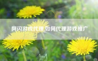 阿闪游戏代理,如何代理游戏推广