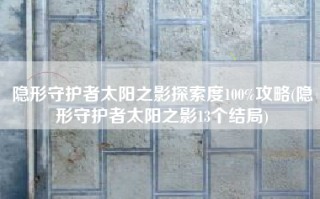 隐形守护者太阳之影探索度100%攻略(隐形守护者太阳之影13个结局)
