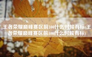 王者荣耀巅峰赛区前100什么时候有标(王者荣耀巅峰赛区前100什么时候有标)