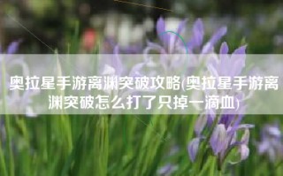 奥拉星手游离渊突破攻略(奥拉星手游离渊突破怎么打了只掉一滴血)