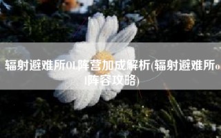 辐射避难所OL阵营加成解析(辐射避难所ol阵容攻略)