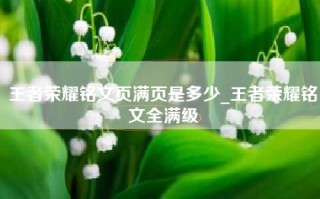 王者荣耀铭文页满页是多少_王者荣耀铭文全满级