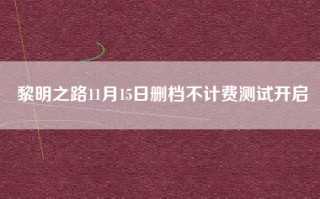 黎明之路11月15日删档不计费测试开启