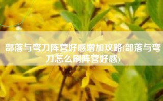部落与弯刀阵营好感增加攻略(部落与弯刀怎么刷阵营好感)