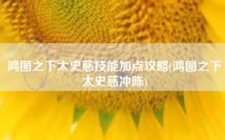 鸿图之下太史慈技能加点攻略(鸿图之下太史慈冲陈)