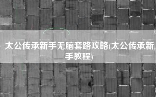 太公传承新手无脑套路攻略(太公传承新手教程)
