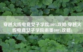穿越火线电竞女子学院100%攻略(穿越火线电竞女子学院雨墨100%攻略)