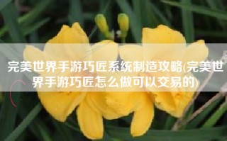 完美世界手游巧匠系统制造攻略(完美世界手游巧匠怎么做可以交易的)