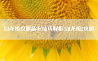 如龙极攻略结衣技巧解析(如龙极2攻略)