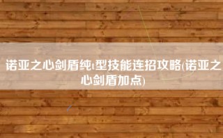 诺亚之心剑盾纯t型技能连招攻略(诺亚之心剑盾加点)