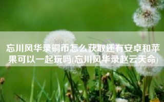 忘川风华录铜币怎么获取还有安卓和苹果可以一起玩吗(忘川风华录赵云天命)