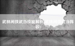 武林闲侠武当技能解析(武林闲侠武当阵容)