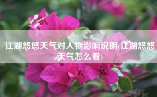 江湖悠悠天气对人物影响说明(江湖悠悠天气怎么看)