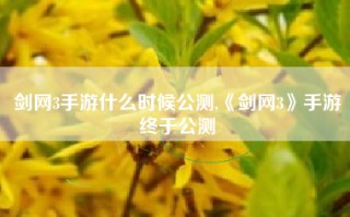剑网3手游什么时候公测,《剑网3》手游终于公测