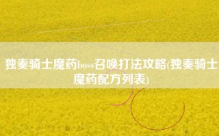 独奏骑士魔药boss召唤打法攻略(独奏骑士魔药配方列表)