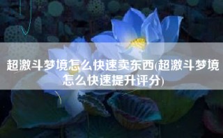 超激斗梦境怎么快速卖东西(超激斗梦境怎么快速提升评分)