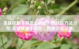 英雄联盟手游怎么转区？转战区方法介绍(英雄联盟手游怎么隐藏访客记录)