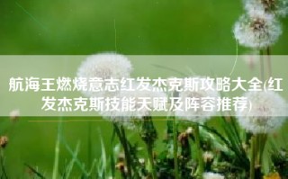 航海王燃烧意志红发杰克斯攻略大全(红发杰克斯技能天赋及阵容推荐)