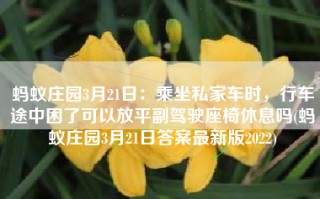 蚂蚁庄园3月21日：乘坐私家车时，行车途中困了可以放平副驾驶座椅休息吗(蚂蚁庄园3月21日答案最新版2022)