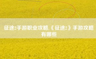 征途2手游职业攻略,《征途2》手游攻略有哪些