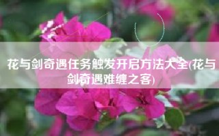 花与剑奇遇任务触发开启方法大全(花与剑奇遇难缠之客)