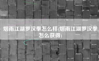 烟雨江湖罗汉拳怎么样(烟雨江湖罗汉拳怎么获得)