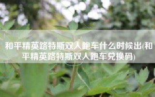 和平精英路特斯双人跑车什么时候出(和平精英路特斯双人跑车兑换码)