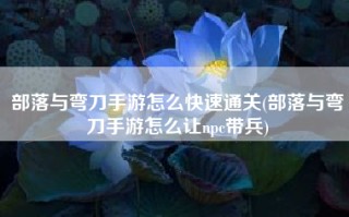部落与弯刀手游怎么快速通关(部落与弯刀手游怎么让npc带兵)