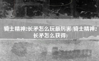 骑士精神2长矛怎么玩最厉害(骑士精神2长矛怎么获得)