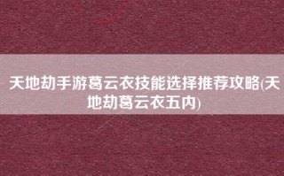 天地劫手游葛云衣技能选择推荐攻略(天地劫葛云衣五内)