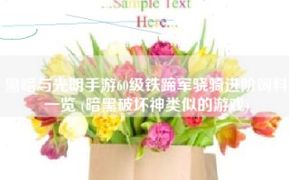 黑暗与光明手游60级铁蹄军骁骑进阶饲料一览 (暗黑破坏神类似的游戏)