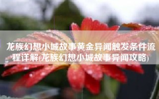 龙族幻想小城故事黄金异闻触发条件流程详解(龙族幻想小城故事异闻攻略)