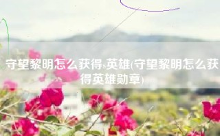 守望黎明怎么获得s英雄(守望黎明怎么获得英雄勋章)