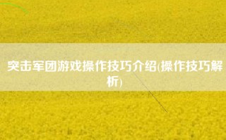 突击军团游戏操作技巧介绍(操作技巧解析)