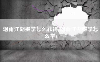 烟雨江湖墨学怎么获得(烟雨江湖墨学怎么学)