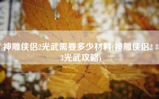 神雕侠侣2光武需要多少材料(神雕侠侣2 83光武攻略)