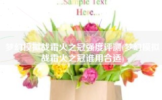 梦幻模拟战霜火之冠强度评测(梦幻模拟战霜火之冠谁用合适)