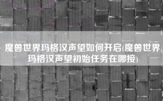 魔兽世界玛格汉声望如何开启(魔兽世界玛格汉声望初始任务在哪接)