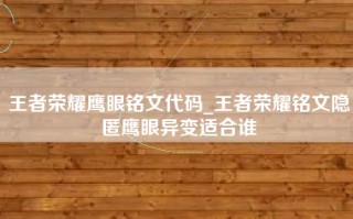 王者荣耀鹰眼铭文代码_王者荣耀铭文隐匿鹰眼异变适合谁