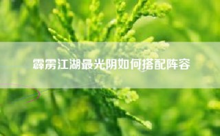霹雳江湖最光阴如何搭配阵容