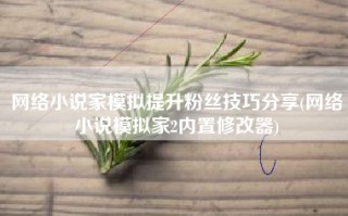 网络小说家模拟提升粉丝技巧分享(网络小说模拟家2内置修改器)