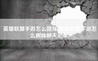 英雄联盟手游怎么隐身(英雄联盟手游怎么删除聊天记录)