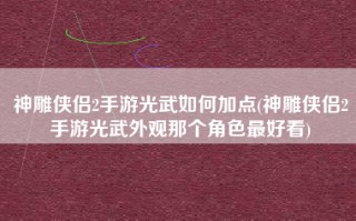 神雕侠侣2手游光武如何加点(神雕侠侣2手游光武外观那个角色最好看)