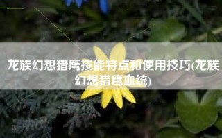 龙族幻想猎鹰技能特点和使用技巧(龙族幻想猎鹰血统)